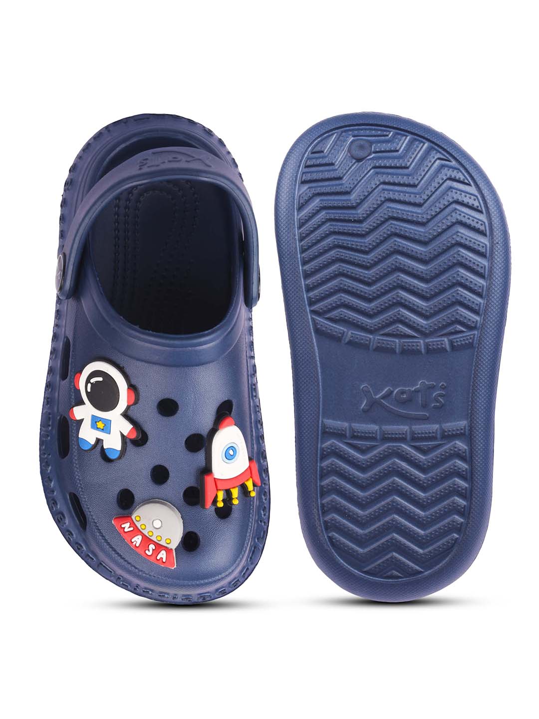 502-Slingback Clog for Boys & Girls | Indoor & Outdoor Clogs for Kids with Cartoon Charm Navy Blue