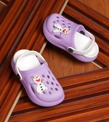 Slingback Clog for Boys & Girls | Indoor & Outdoor Clogs for Kids with Cartoon Charm Purple-White