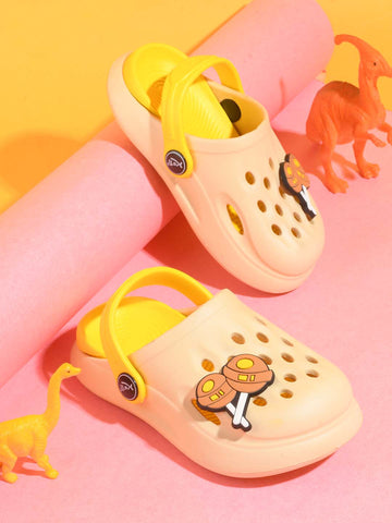 Slingback Clog for Boys & Girls | Indoor & Outdoor Clogs for Kids with Cartoon Charm Beige-Yellow