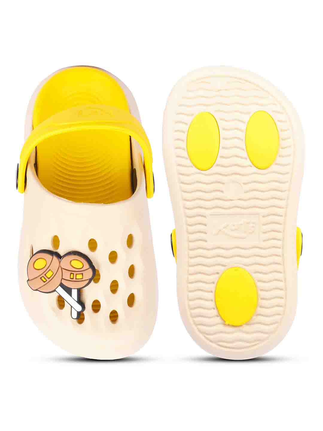 Slingback Clog for Boys & Girls | Indoor & Outdoor Clogs for Kids with Cartoon Charm Beige-Yellow