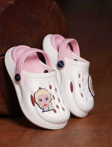 Slingback Clog for Boys & Girls | Indoor & Outdoor Clogs for Kids with Cartoon Charm White-Pink