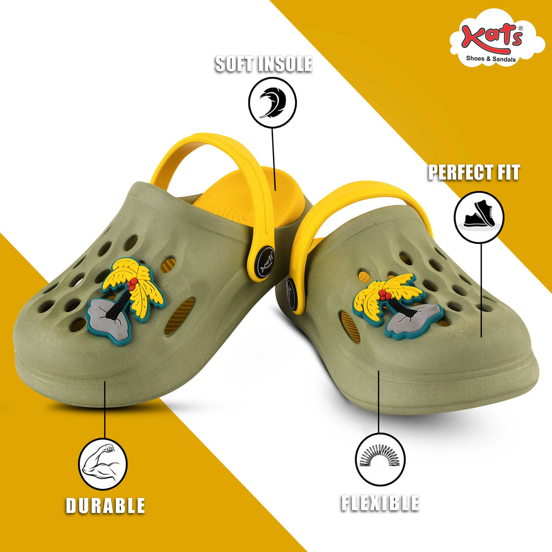 Slingback Clog for Boys & Girls | Indoor & Outdoor Clogs for Kids with Cartoon Charm Ghiya-Yellow