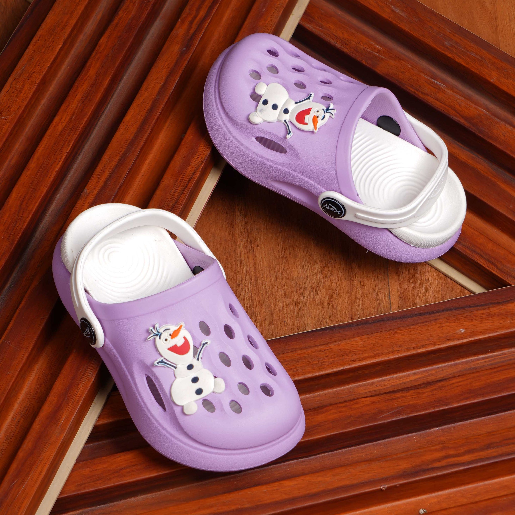 Slingback Clog for Boys & Girls | Indoor & Outdoor Clogs for Kids with Cartoon Charm Purple-White