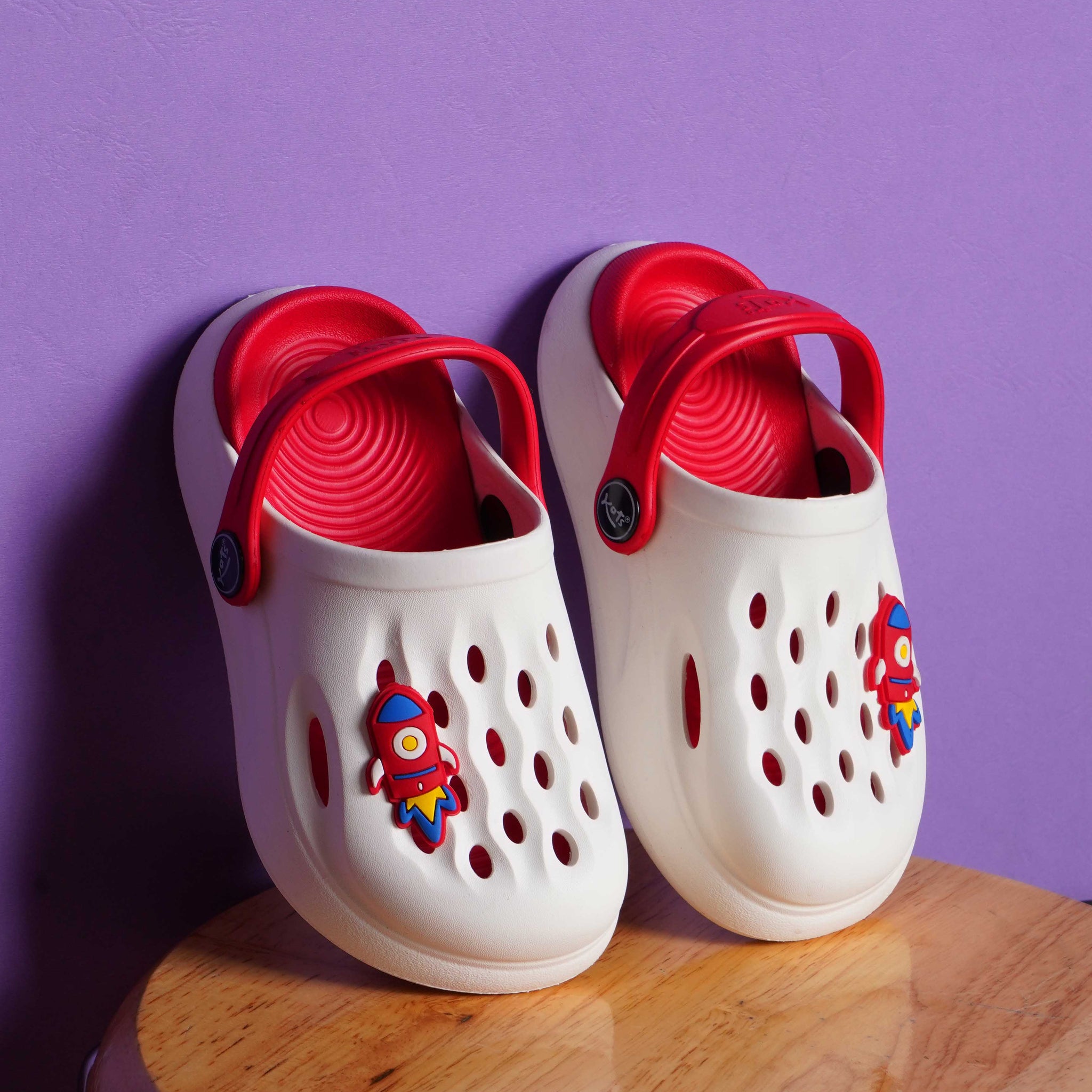 Slingback Clog for Boys & Girls | Indoor & Outdoor Clogs for Kids with Cartoon Charm White-Red