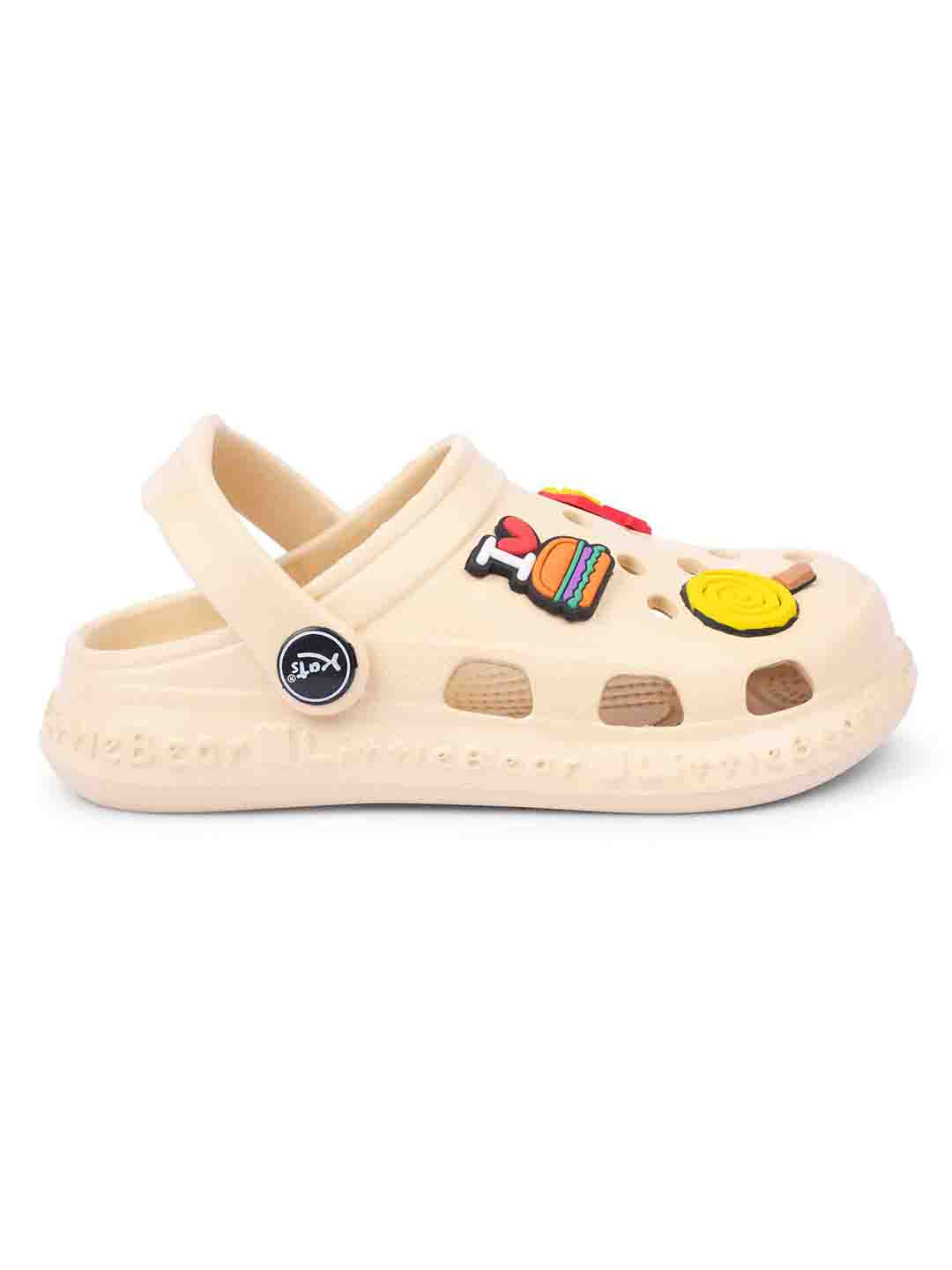 502-Slingback Clog for Boys & Girls | Indoor & Outdoor Clogs for Kids with Cartoon Charm Beige