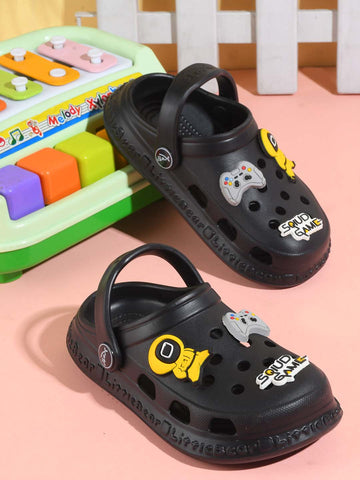 502-Slingback Clog for Boys & Girls | Indoor & Outdoor Clogs for Kids with Cartoon Charm Black