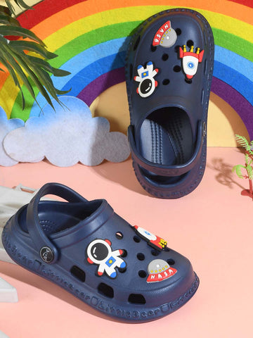 502-Slingback Clog for Boys & Girls | Indoor & Outdoor Clogs for Kids with Cartoon Charm Navy Blue