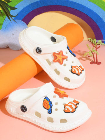 502-Slingback Clog for Boys & Girls | Indoor & Outdoor Clogs for Kids with Cartoon Charm Off White