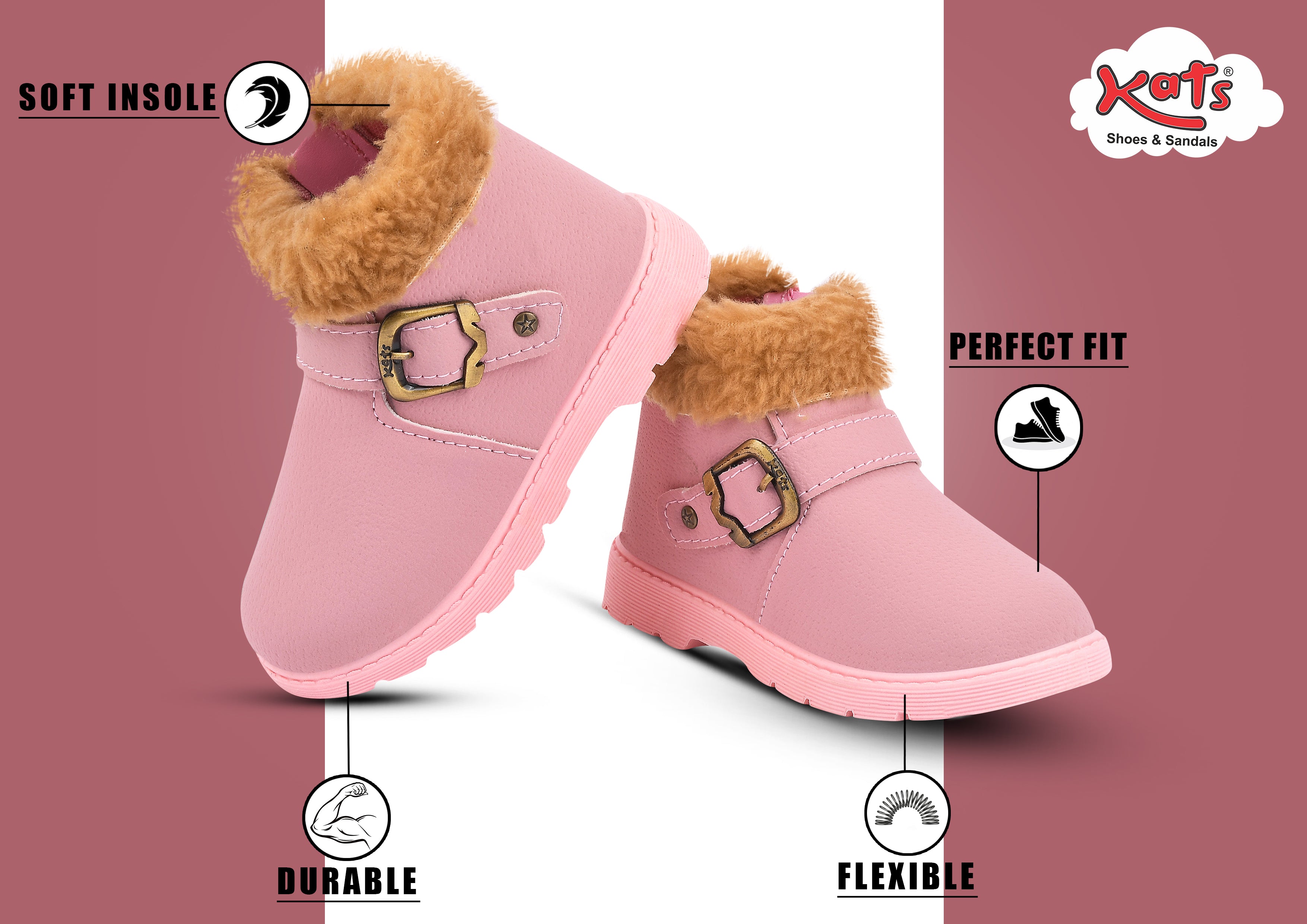 KATS BOOT-5 Kids Baby Girls HI neck Winter Boot Fur with