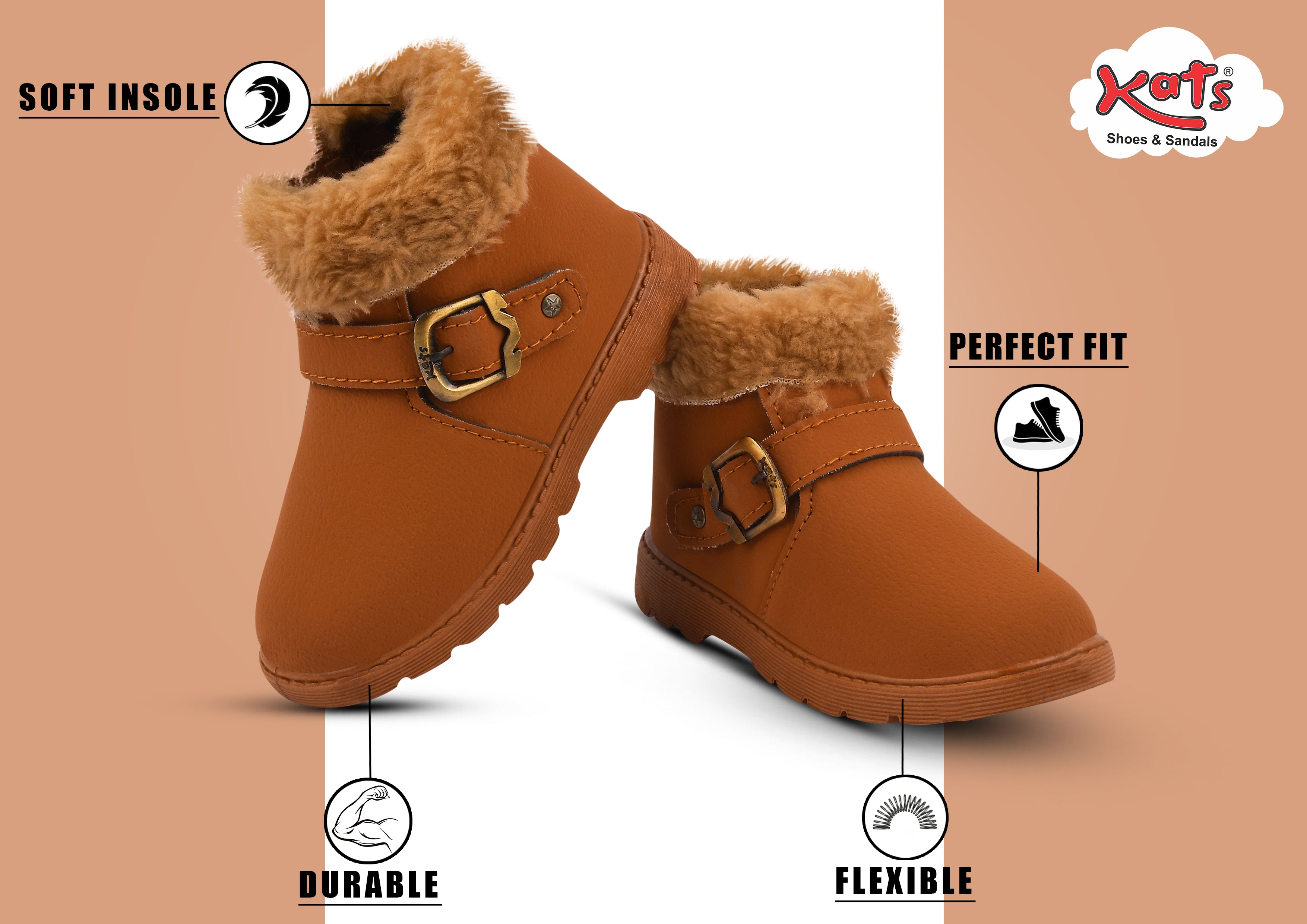 KATS BOOT-5 Kids Baby Girls HI neck Winter Boot Fur with
